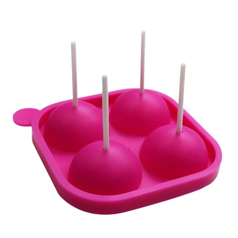 4 Cavity Silicone Lollipop Mold With Pop Sucker Sticks Lollipop Lolly Candy Making Mould Ball Shaped Die Chocolate Baking Mold