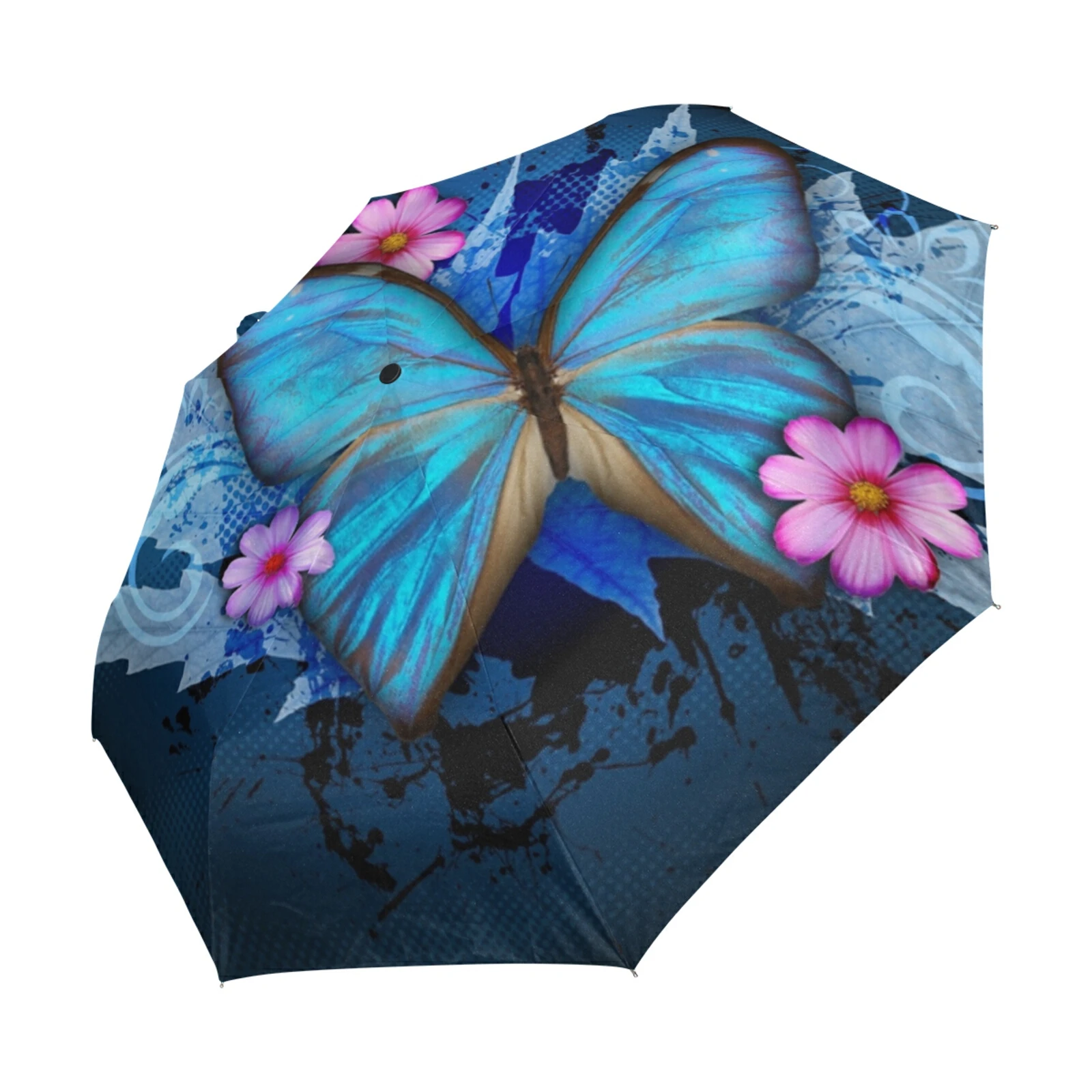 فراشة فوق الزهور طباعة المرأة مظلة المطر المظلة المحمولة ثلاثة مظلة أوتوماتيكية قابلة للطي ضد الشمس باراغوايا #2