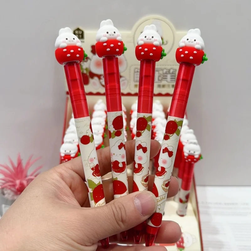 

12/36pcs Kawaii Strawberry Rabbit Rotatable Gel Pen Cute 0.5mm Black Ink Neutral Pens Promotional Gift Office School Supplies