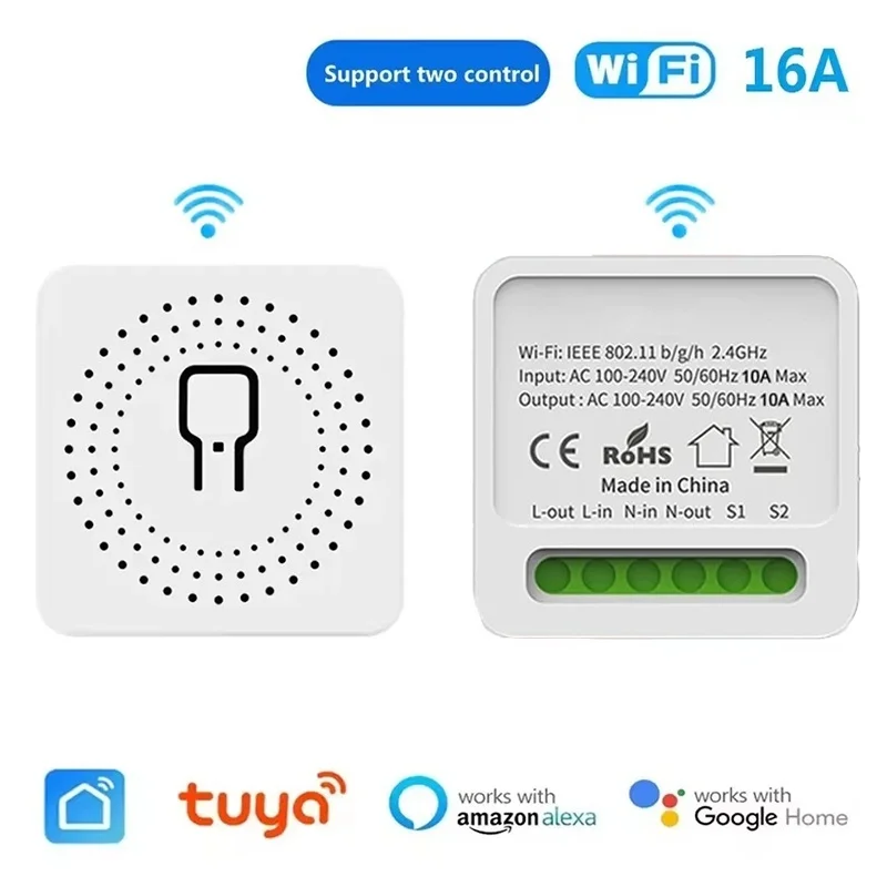 Interruptor Inteligente Mini WiFi Tuya Zigbee 16A, Interruptores de Luz DIY, Disjuntor Sem Fio para Casa Inteligente com Kit Smart Life, Alexa e Google Home