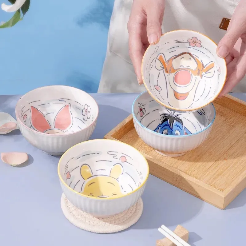 Disney pooh urso casa tigela de cerâmica estilo bonito tigela de arroz anti-desgaste utensílios de mesa presentes de aniversário das crianças