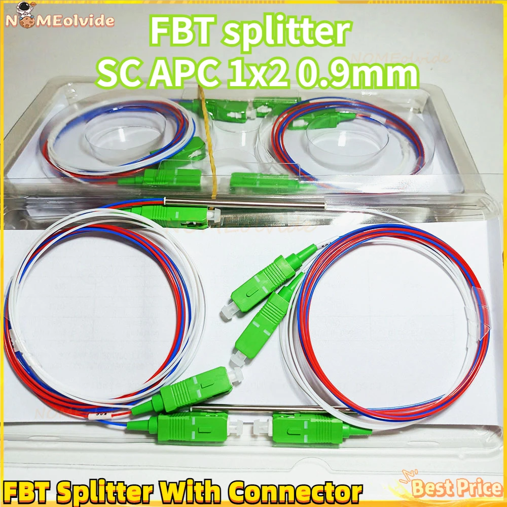 

10pcs fiber optic FBT splitter with connector SC APC 1x2 0.9mm unbalanced coupler 70/30 60/40 optional split ratio