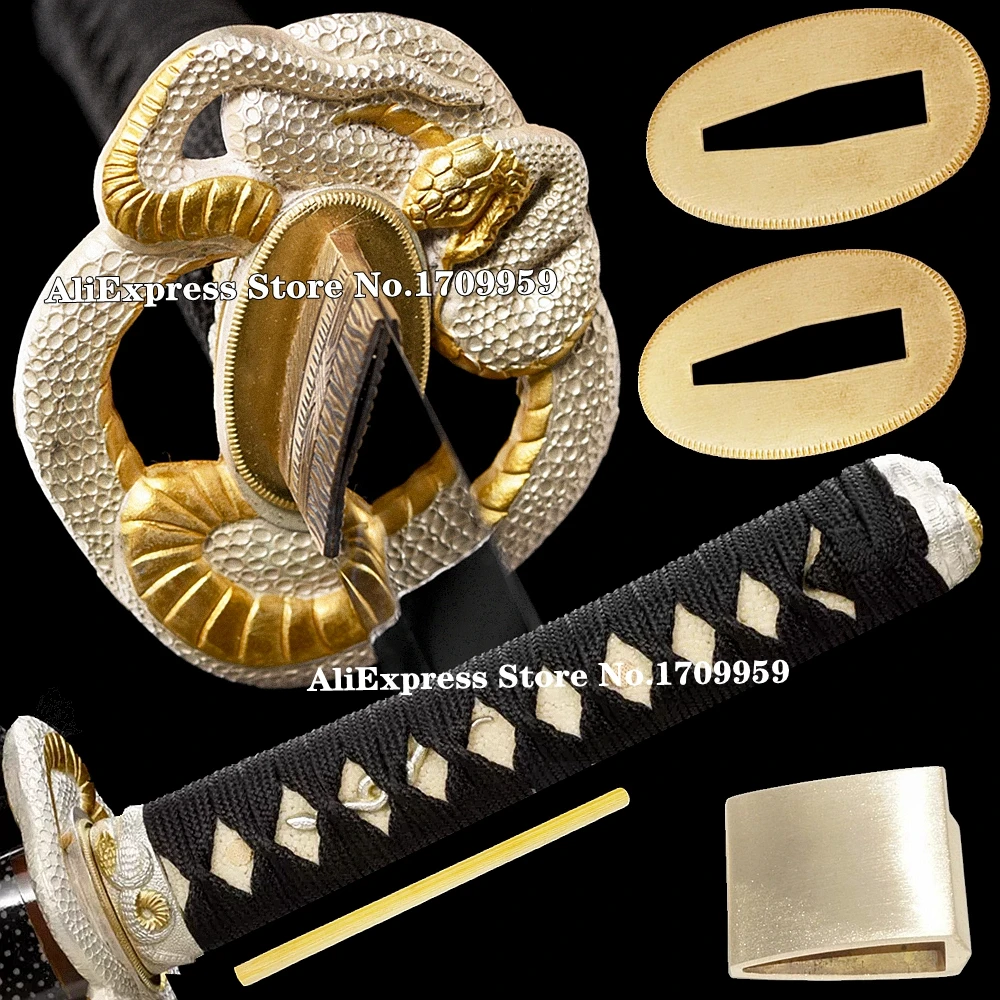 Real Ray Skin Tsuka Japanese Sword Handle Snake Guard Wakizashi/Katana Fittings Brass Tsuba+Menuki+Fuchi+Kashira+Habaki+Seppa