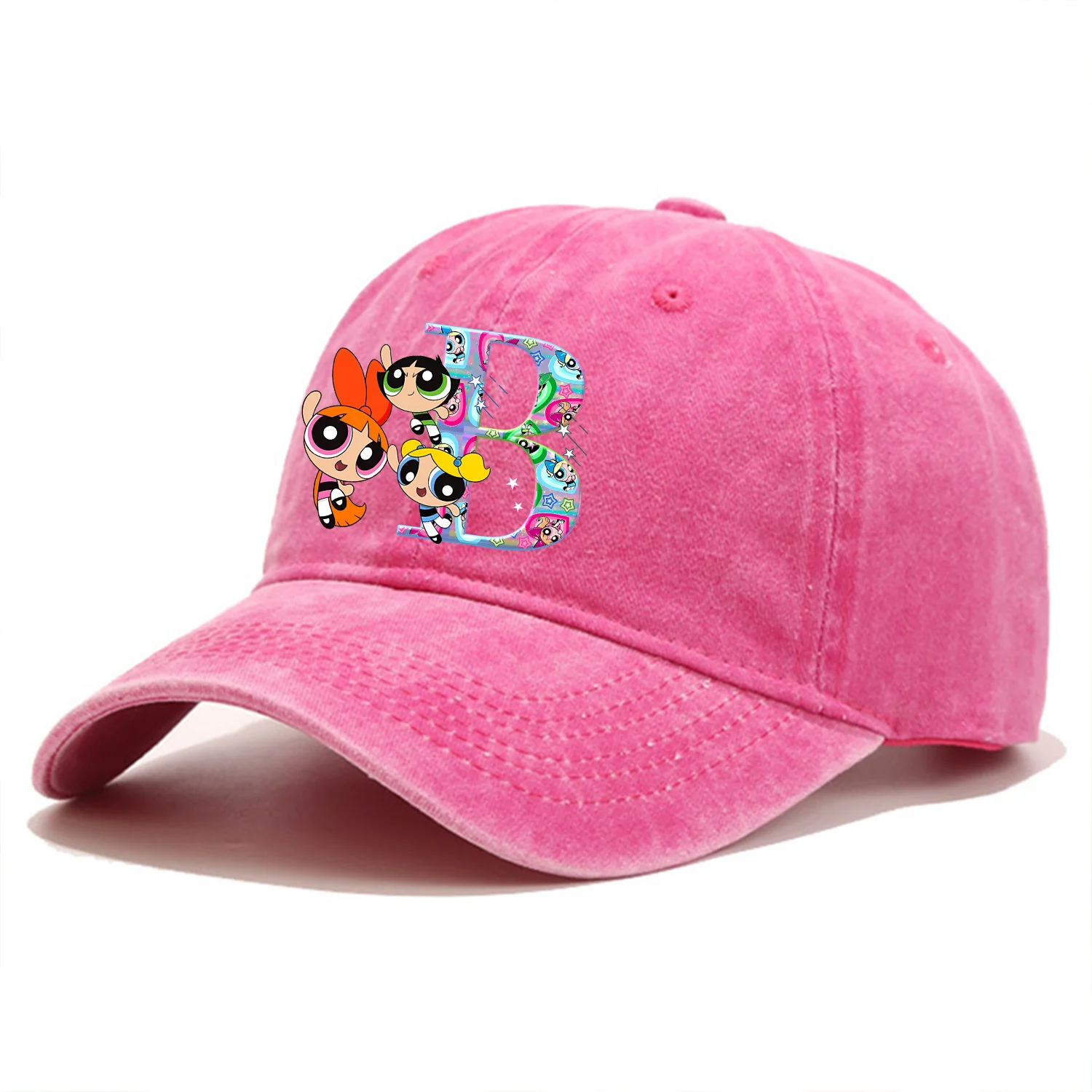 The Powerpuffs Girls Baseball Cap Adult A-Z Letter Washed Denim Sun Hat Cap Cartoon Outdoor Sport Sunbonnet Retro Headgear Gift view 3