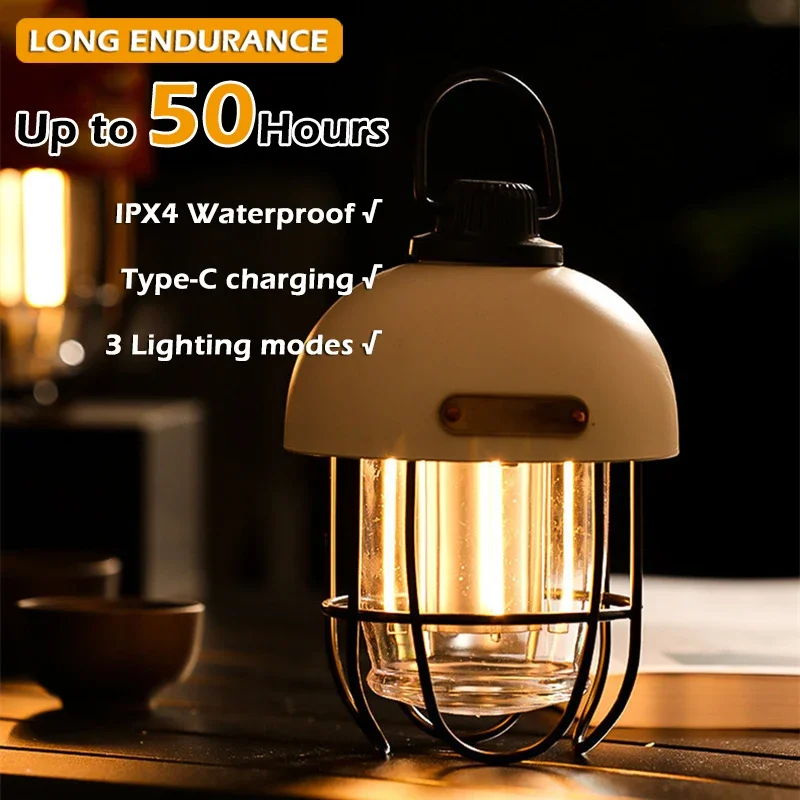 

Retro Portable Camping Lantern 2000mAh Outdoor Kerosene Vintage Camp Lamp 3 Lighting Modes Tent Light For Hiking Climbing Yard