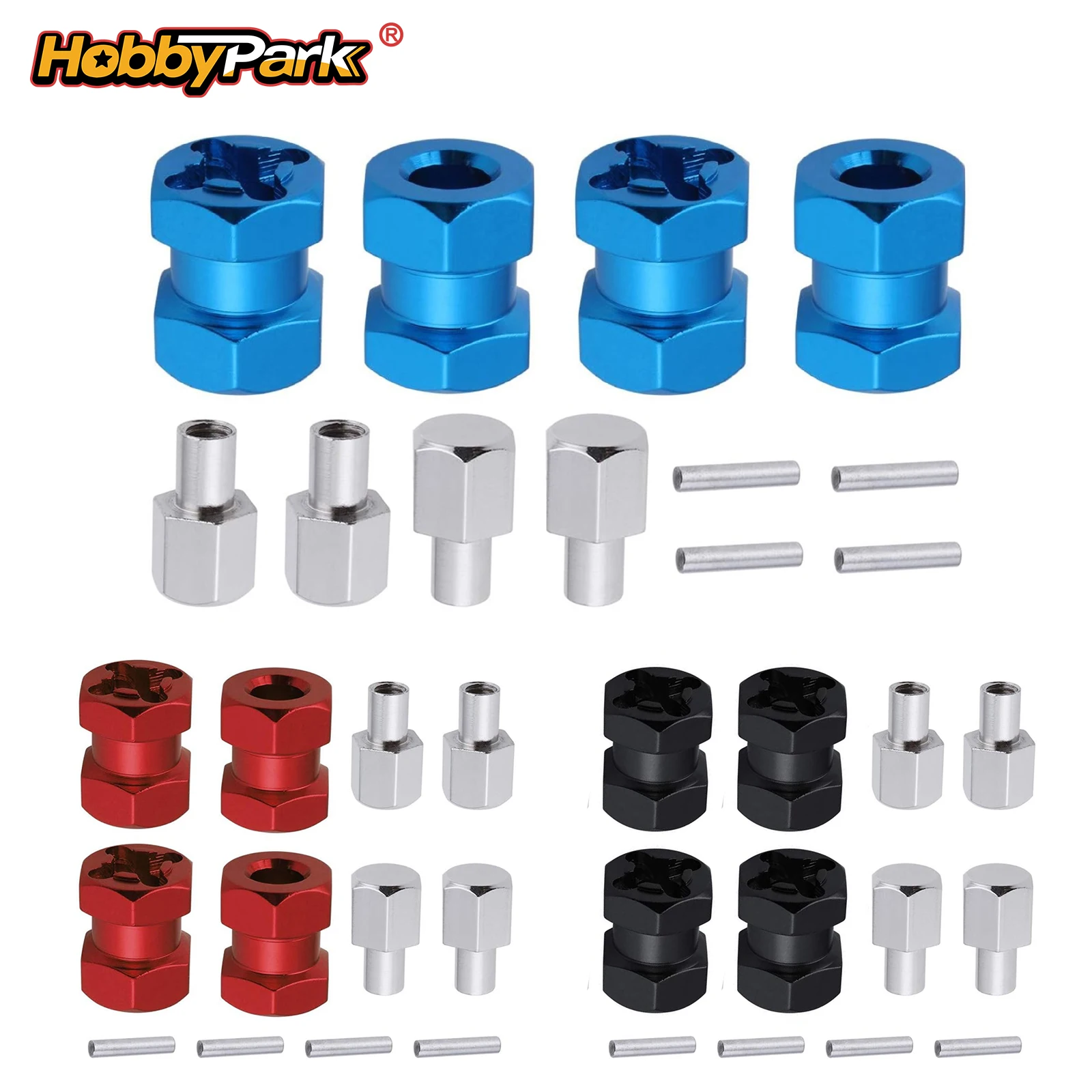 HobbyPark 12mm Wheel Hex Drive Hubs Combiner Coupler Aluminum 15mm Offset Extension for 1/10 RC Crawler Car Parts 4-Pack