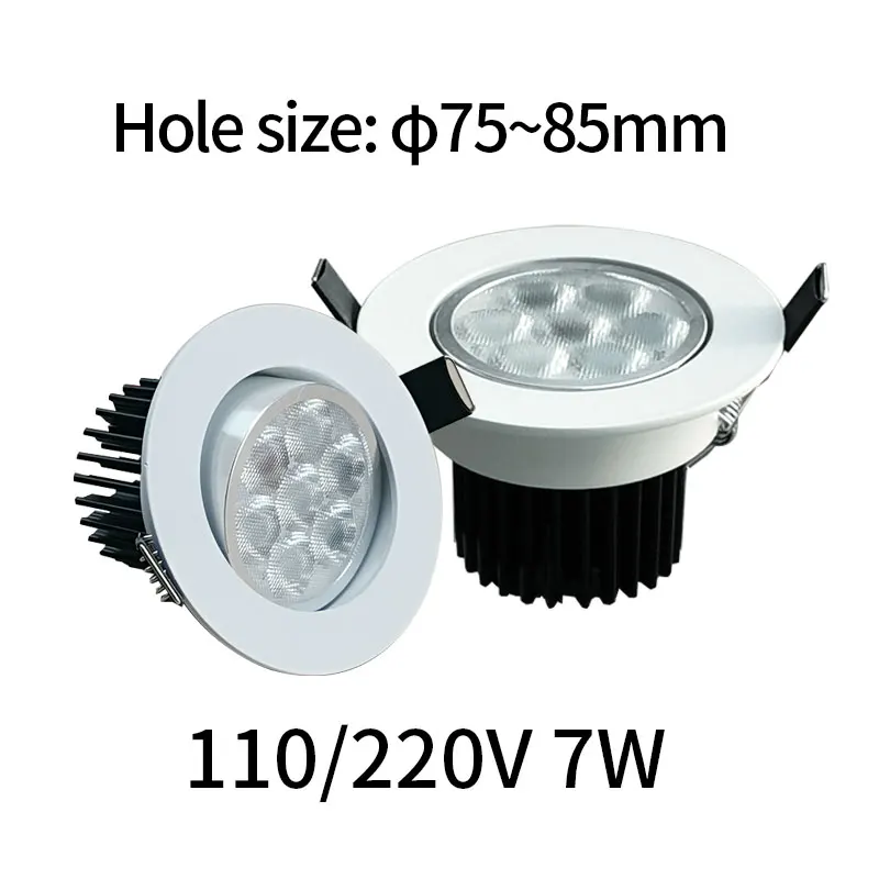 ドライバーキット付きミニLEDスポットライト,屋内照明,7W, 110v,220v,75mm, 85mm,天井ランプ