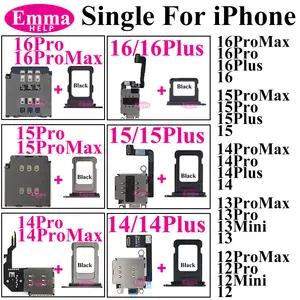 Bilashmart Single SIM Card Reader Connector Slot + Tray Holder iPhone 16 15 14 13 12 11 Pro Max Plus Mini Replacement Repair Parts