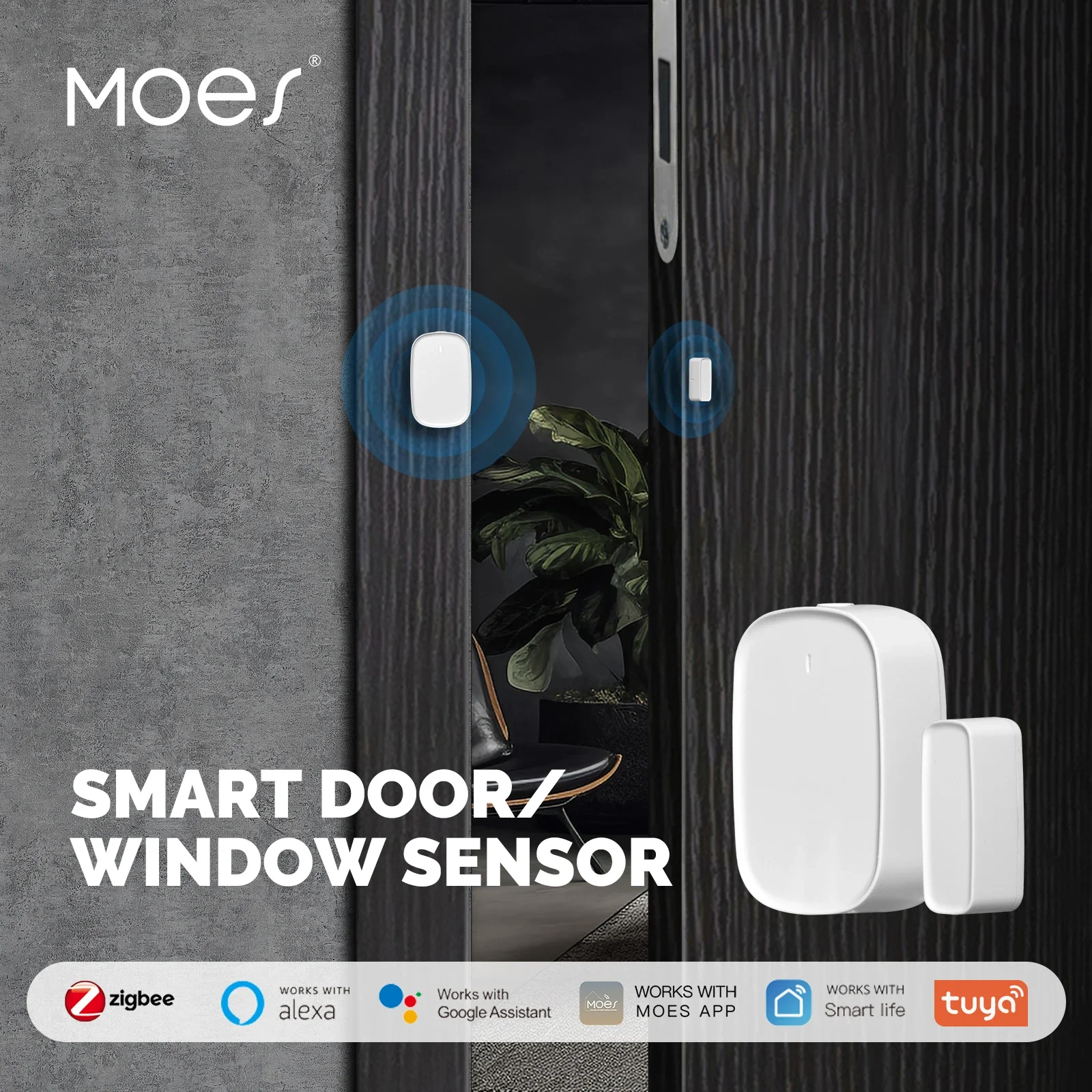 MOES Tuya ZigBee 3.0 Smart Window Door Gate Sensor Detector Smart Home Security Alarm System Smart Life Tuya App Remote Control