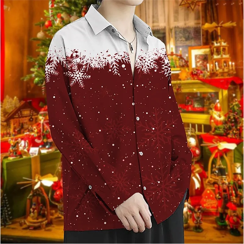 New 2023 Fun Christmas Theme 3D Printing Men\'s Party Shirts Casual Long Sleeve Dress Tops Unisex Holiday Shirts Christmas Gifts