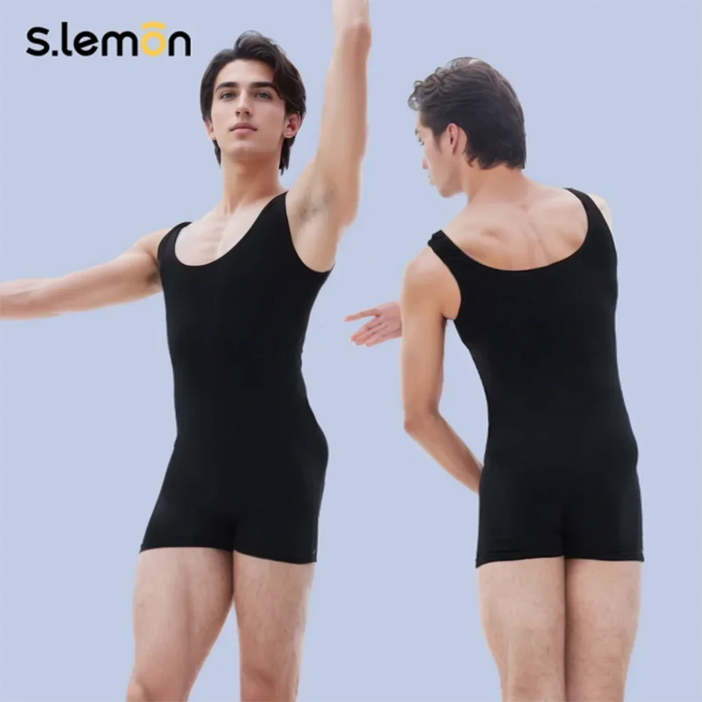

S.lemon Men's Professional Ballet Suspender Unitard - 3/4 Length Vest Style Dance Base Training Wear, Gymnastics Figure Outfit