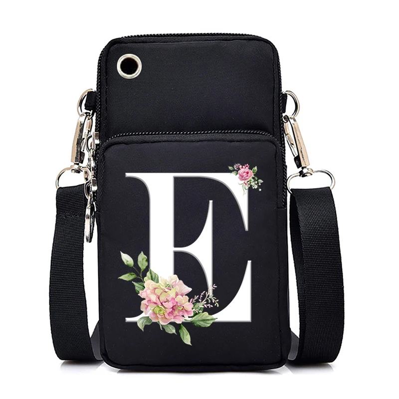 Women Mini Mobile Phone Bag 26 Flower Alphabet A-Z Series Purse Handbag Vintage Letters Men Small Crossbody Bag Y2K Shoulder Bag