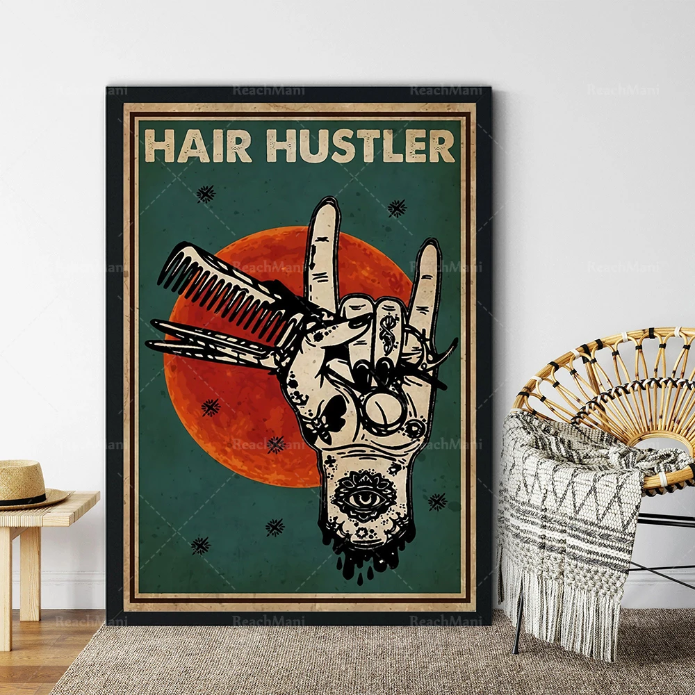 

Hair Hustler Vintage Poster, Hair Therapy, Hair Stylist, Barber Shop Sign, Peace Love Barber Poster