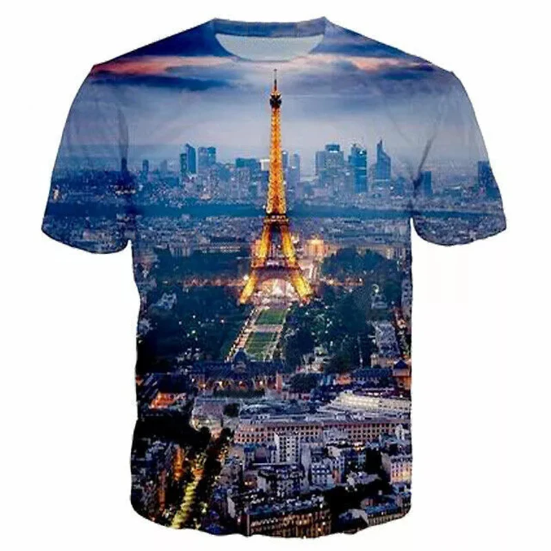 Novelty France Paris Eiffel Tower 3D Graphic Tees Y2k Men Women Short Sleeve Street Tshirt Kids Casual Oversized Tops Clothing