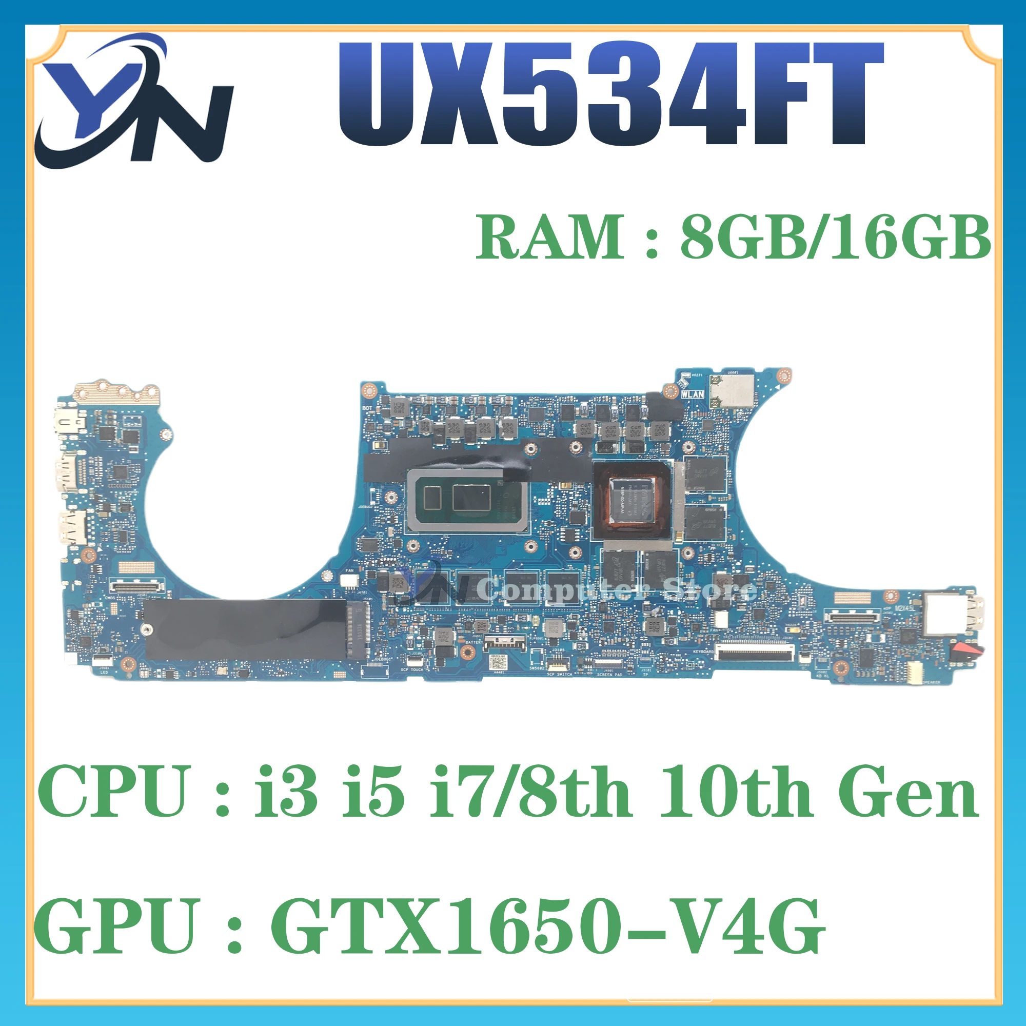 Scheda madre UX534FT UX534FA BX534FT BX534FTC BX533FTC UX534FTC scheda madre del computer portatile RX534FTC I5 I7 GTX1650/UMA 8G/16G-RAM