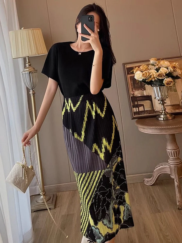 

Женская юбка весна-лето с высокой талией, плиссированная, с цветочным принтом, с разрезом по низу, облегающая, новинка, модель SK108