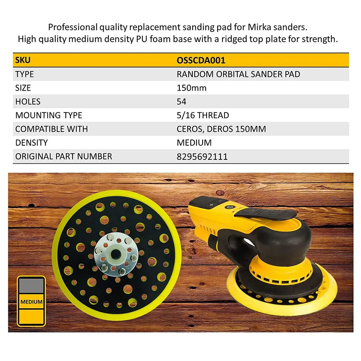 150mm 5/16 Thread 52 Hole Medium Density Random Orbital Sander Hook & Loop Backing Pad Compatible with Mirka CEROS DEROS