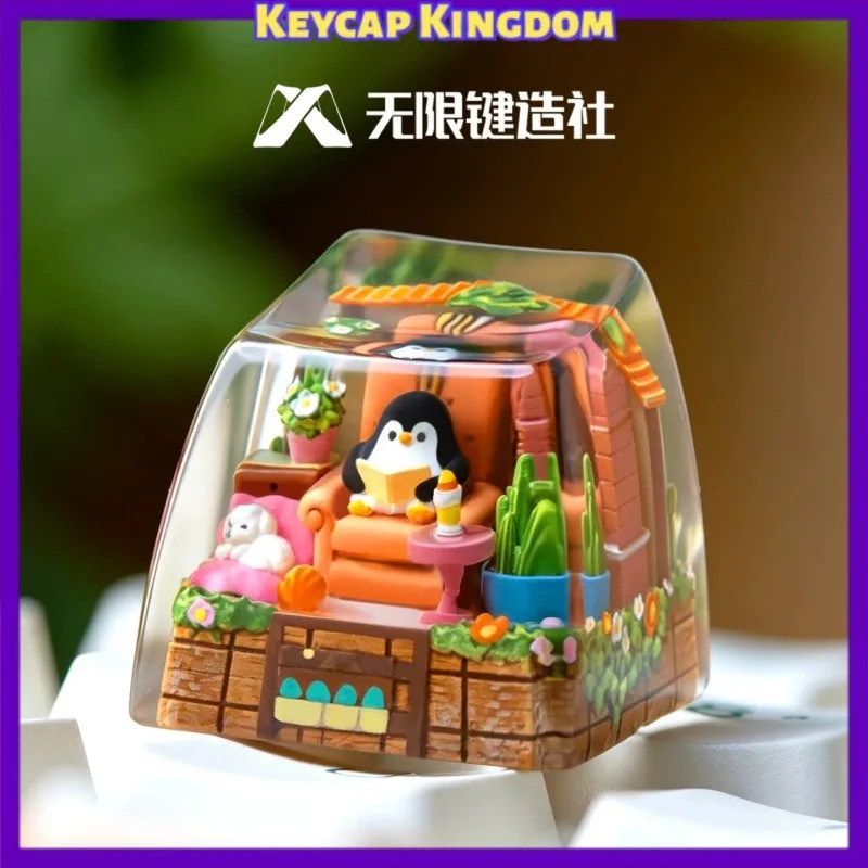 Cute Penguin Theme Mechanical Keyboard Epoxy Resin Custom Artisan Keycap PC Gaming Keyboard Point Keycap DIY Collectible Gift