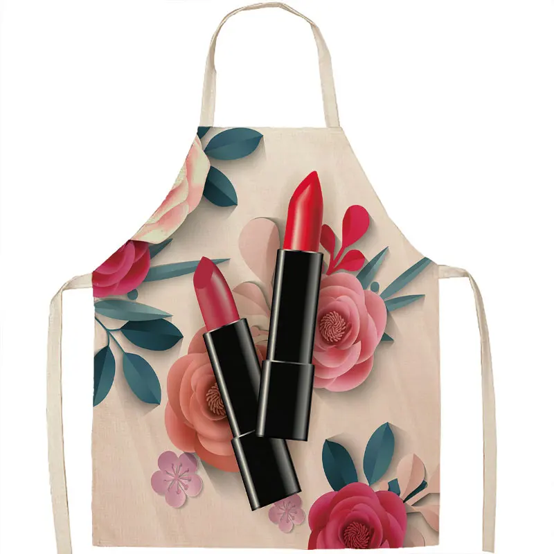 Nail Polish Printed Aprons Pink Nail Polish Sleeves Cotton Linen Aprons Adult Child Home Kitchen Aprons