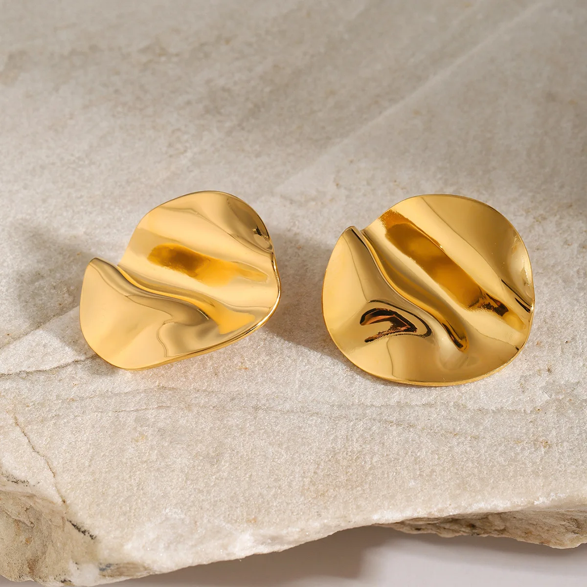 Stainless Steel PVD 18K Gold Plated Tarnish Waterproof Fold Stud Earrings For Woman Jewelry Wholesale INS image 5