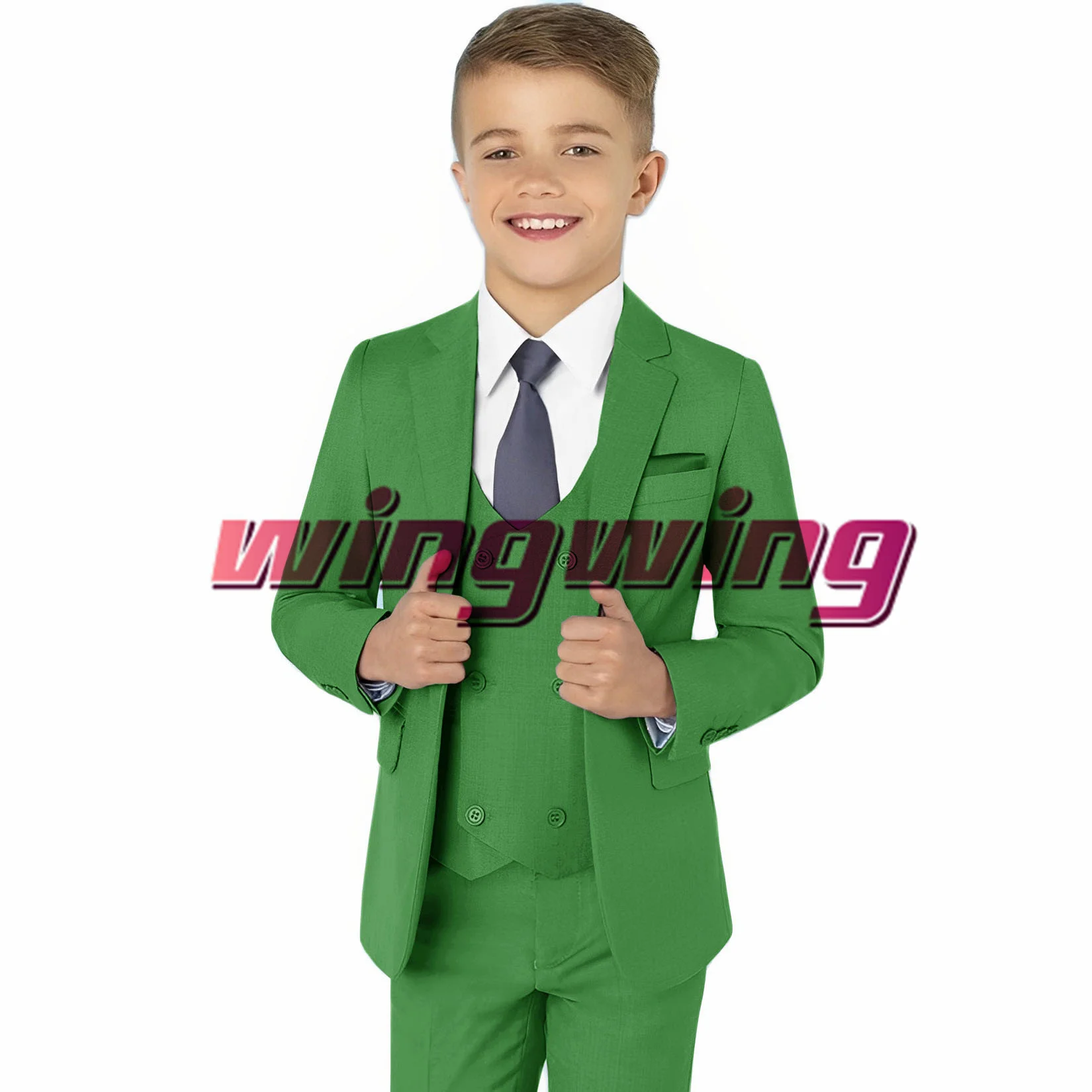 

Light Green Boys Suits Jacket Pants Vest Three-Piece Set Kids Slim Blazer Wedding Child Clothes costume enfant garçon mariage