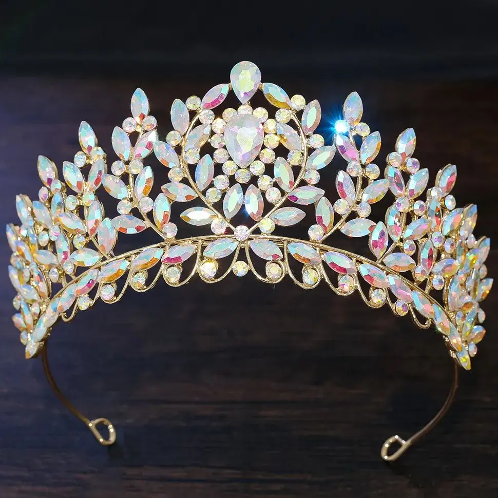 

DIEZI Elegant AB Crystal Tiara Crown Women Girls Wedding Birthday Party Luxury Rhinestone Crown Hair Dress Accessories Jewelry