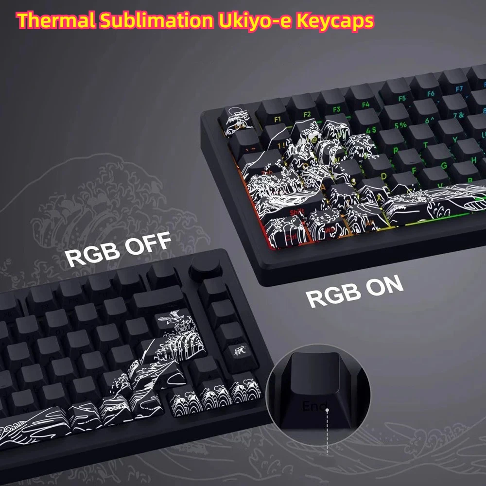 Thermal Sublimation Ukiyo-e Keycaps - Side Engraved Translucent for 68 75 87 98 108 MOA