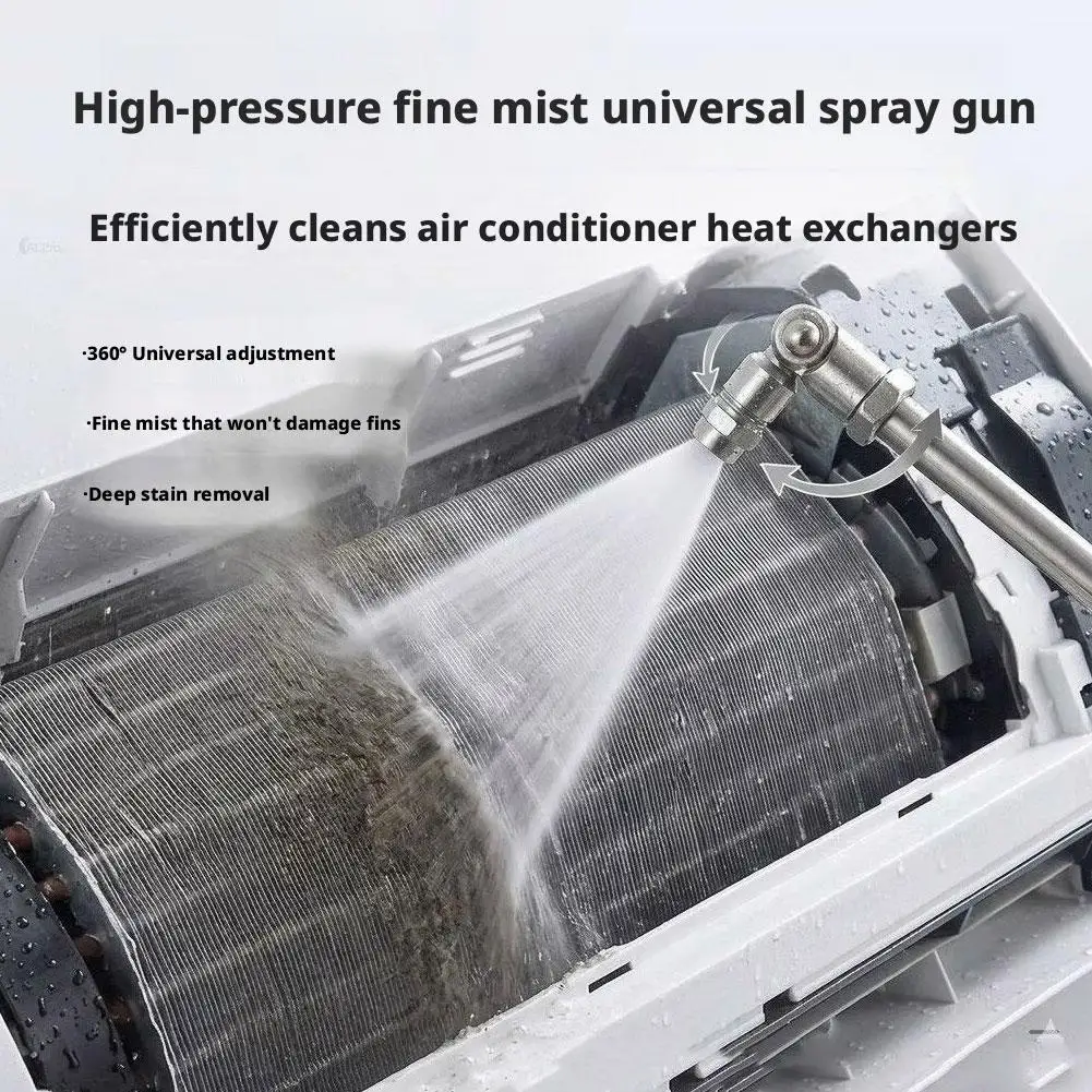 Air Conditioner Cleaning Wand 360° Rotatable Brass Joint Stainless Steel Rod Fan-shaped Nozzle Anti-rust Universal Washing Tool