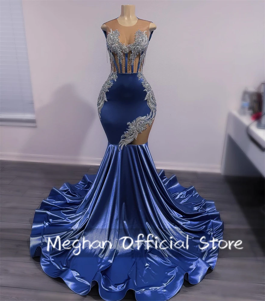 Azul real brilhante sereia vestidos de gala de baile 2025 brilhante diamante cristal personalizado preto menina noite festa aniversário vestido