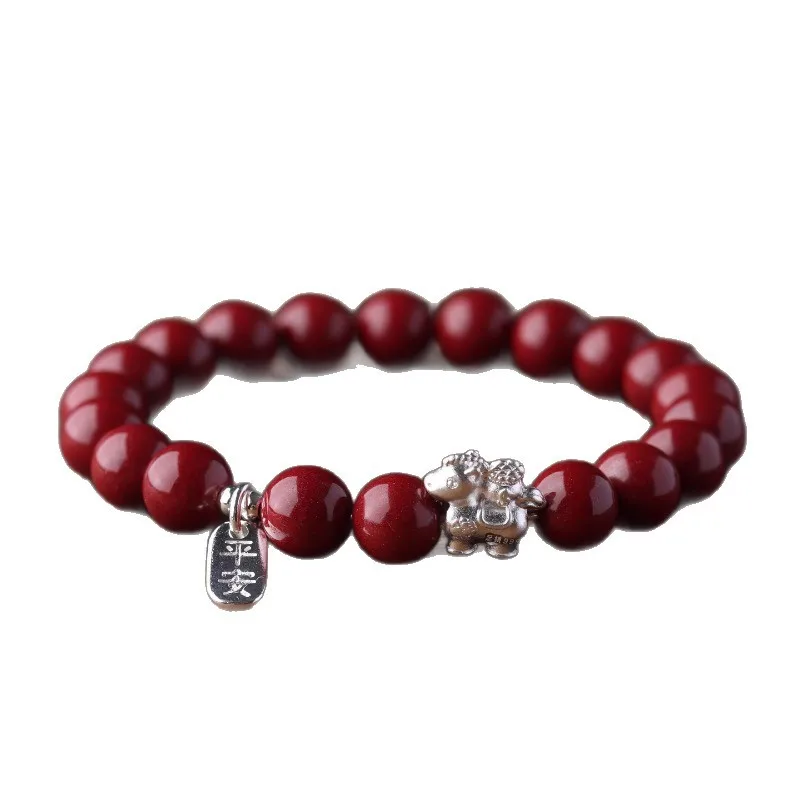 Chinese Style 2026 Year Of The Horse Cinnabar Beaded Bracelet For Women 999 Pure Silver Lucky Wealth Blessing New Year Gift 6mm