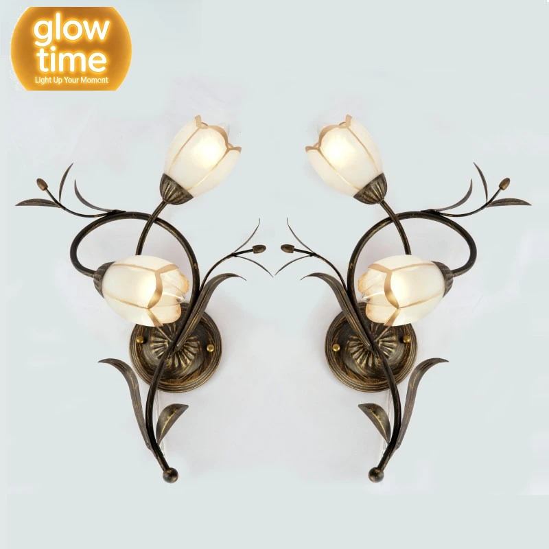 pastoral flower and grass wall lamp European simple guest restaurant creative flower bud lamp modern bedroom bedside wall lamp