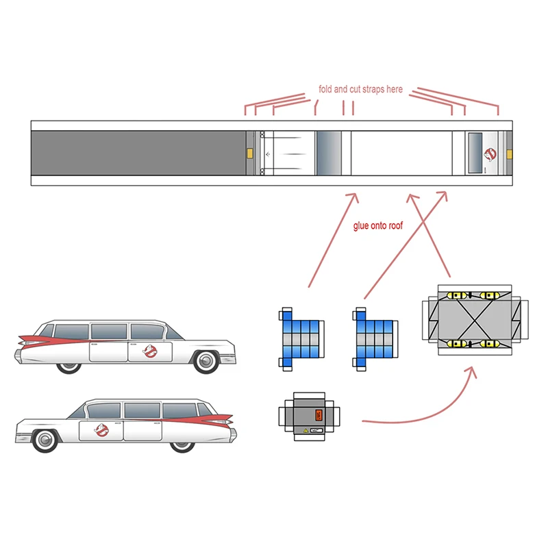 ゴーストバスターズ消防署モデルハウスEcto-1A車オリジナルアート、手作り3DペーパークラフトDIYクラフトZX-113