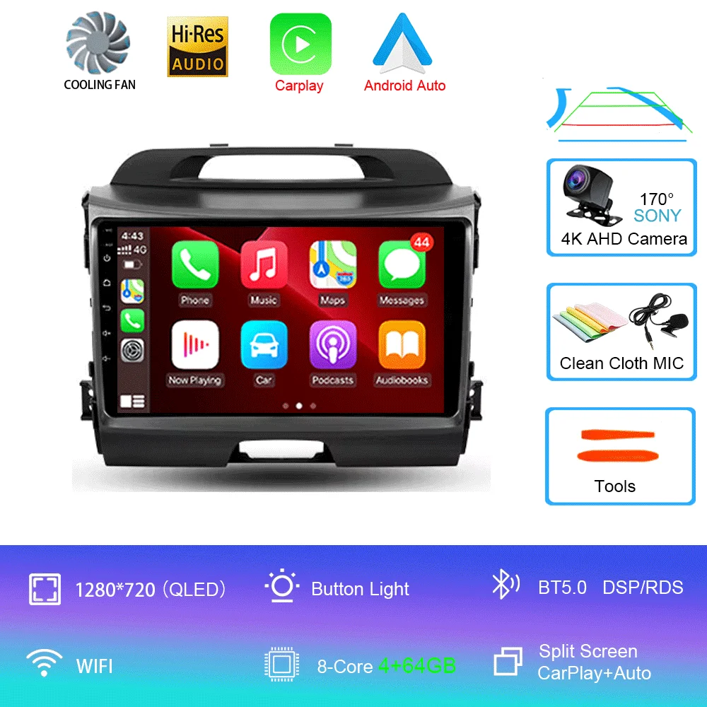 Android 16 Autoradio Draadloze CarPlay Auto voor KIA Sportage 3 2010-2015 2016 4G + WIFI Multimedia Video Player GPS 2din Autoradio
