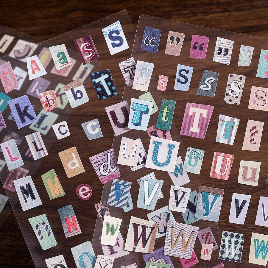 6pcs Retro Alphabet Number Deco Stickers for Scrapbooking Handbook Graffiti Colorful English Letter Stickers Stationery Decal