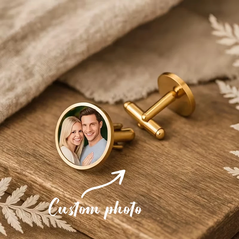 Custom Photo Cufflinks Personalized Picture Cuff Links For Men Wedding Groom Groomsmen Gift Colorful Image Anniversary Birthday