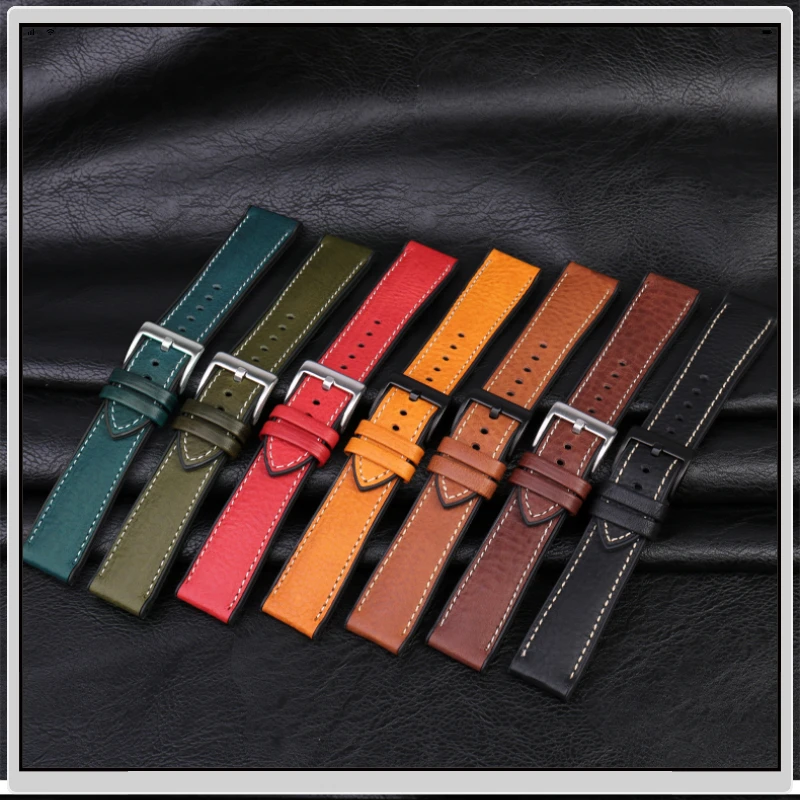 سوار ساعة من الجلد الطبيعي للرجال ، مطاط ناعم مقاوم للماء ، جلد إيطالي ، أوميجا هاميلتون ، تيسو ، تاغ هوير ، 19 ، 20 ، 21 ، 22 ، 23