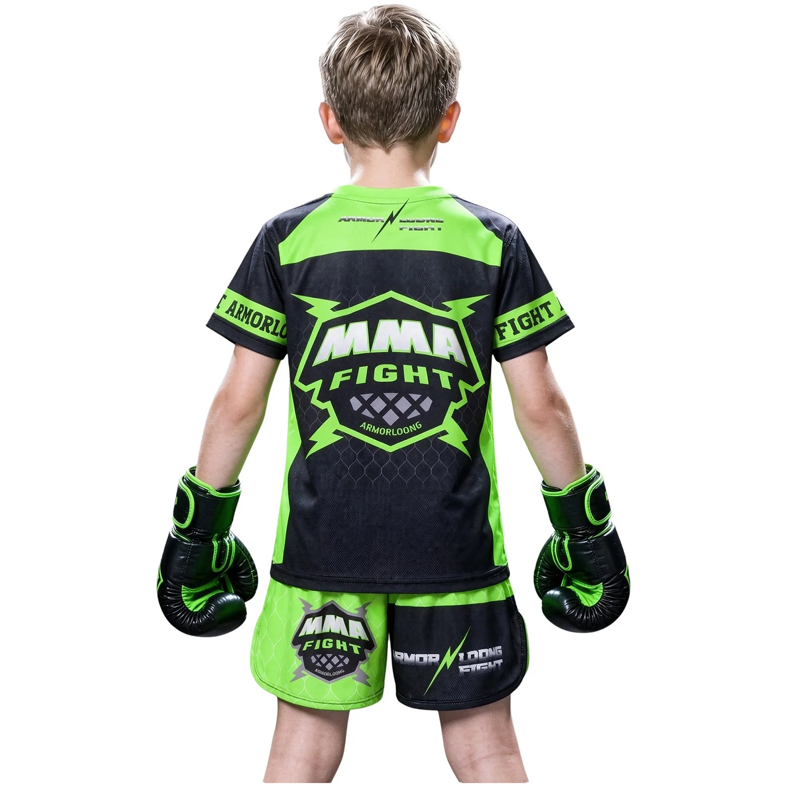 Jugend-MMA-Trainingsset für Jungen und Mädchen, Box-Outfit, Rashguard, Shorts mit seitlichen Schlitzen, Kinder-Kickbox- und Muay-Thai-Sportbekleidung – Detail 10