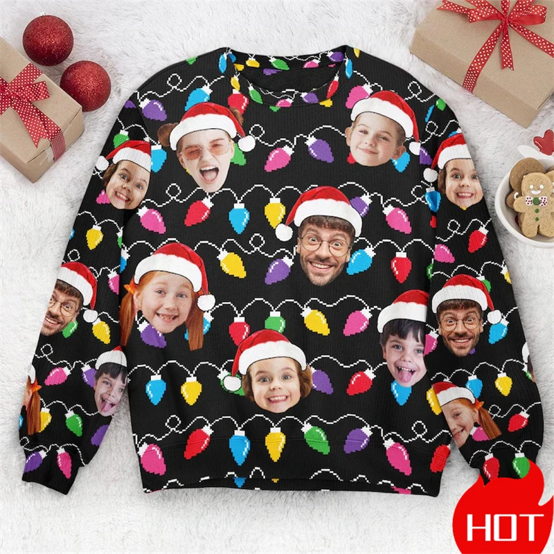 Customized Photos Ugly Christmas Sweater Unisex Personalized Photo Graphic Sweatshirts Customize Face Family Gifts Pullovers New