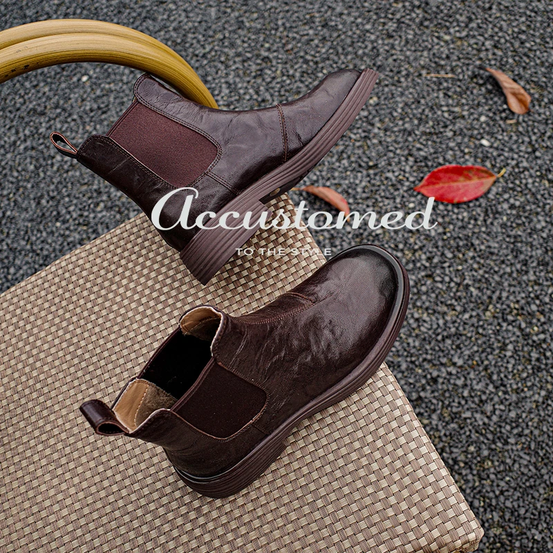 

Women Chelsea Boots Retro Style Simple Shoes Woman Round Toe Sheepskin Short Boots Square Heel Spring Autumn Botas Ankle Boots