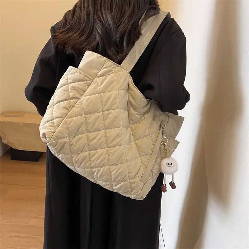 

New Autumn Winter Backpack Female Ringer Large Capacity Single Shoulder Leisure All-match Handbag Solid Color Commuter Tote Bag