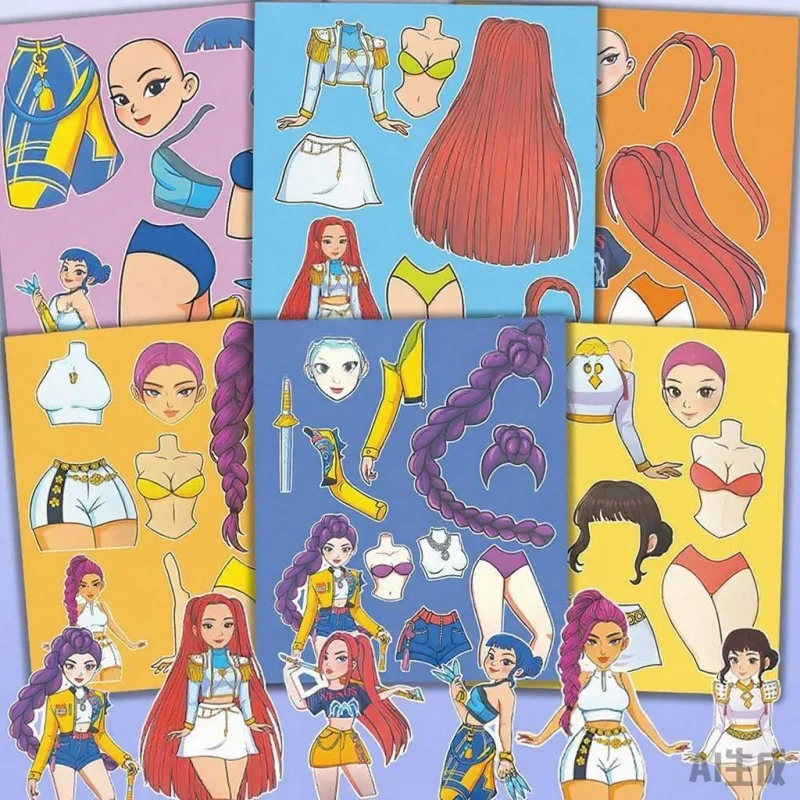 

6 Sheets Anime Kpop Puzzle Stickers Kawaii Demon Make A Face Book Sticker Cute Cartoon DIY Funny Stiker Toy Kids Gift
