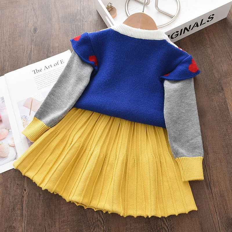 Melario New Kids Knitwear Suits Girls Baby Cartoon Princess Sweaters Coats Ruffle Cute Dress 2PCS Outfits Knit Kids Clothes Sets