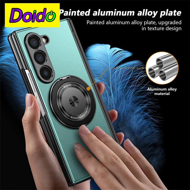 

For Samsung Z Fold 6 5 4 3 Cover 360 Roating Stand Magnetic Wireless Charger Phone Case With Hinge Protection Screen Protector