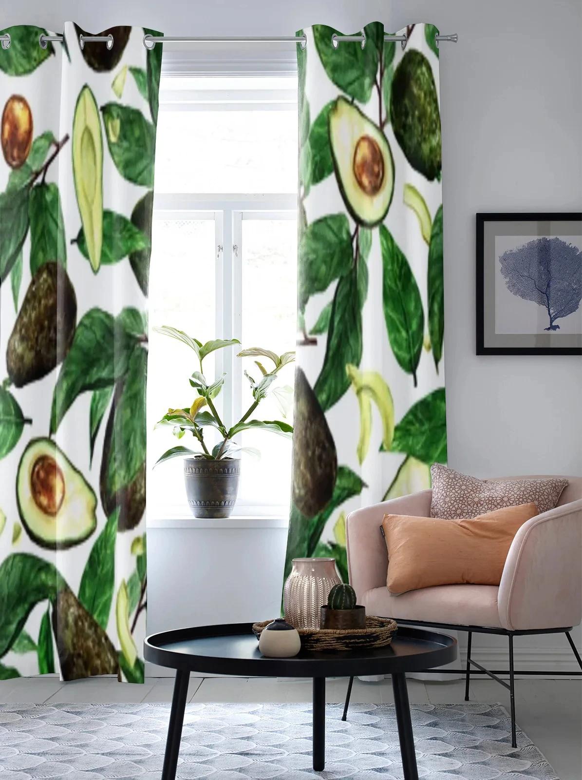 Fashion Watercolor Avocados Style High Shading Bedroom Window Curtains Living Room Decoration Clackout Drape Kitchen Curtain