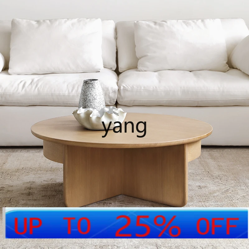 

LHH Cream Wind Solid Wood Ash Wood Coffee Table Living Room Household Wabi Wind Log Small Round Table