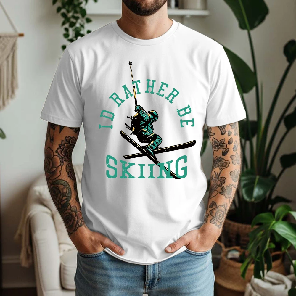 Nueva camiseta de verano para hombre 100% algodón puro, prefiero estar esquiando, entusiasta del esquí, aventura invernal, informal, transpirable, manga corta