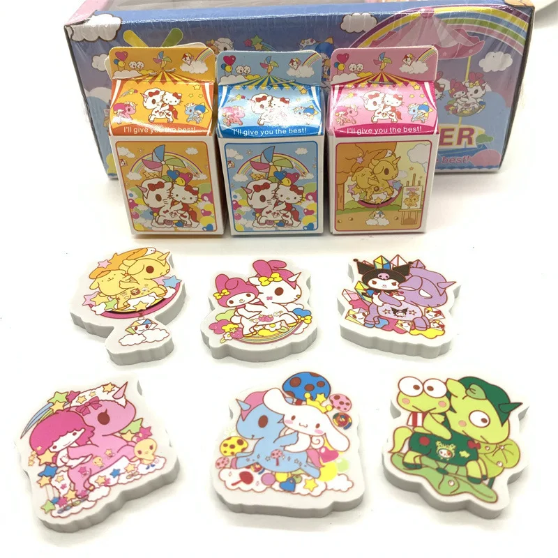 Imagem -05 - Sanrio Melody Kuromi Unicorn Eraser For Kids Cute Writing And Drawing Lápis Presentes de Papelaria Material Escolar 24 Pcs por Lote