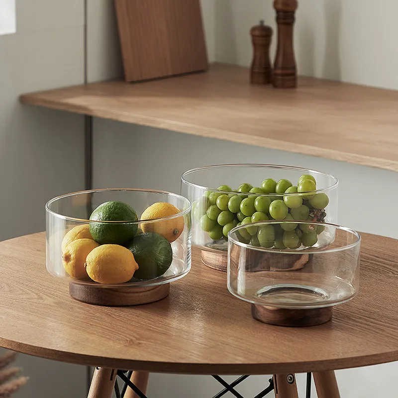 Light luxury simple household glass snacks, dried fruit plate, salad bowl, fruit snack storage rack, acacia fruit basket