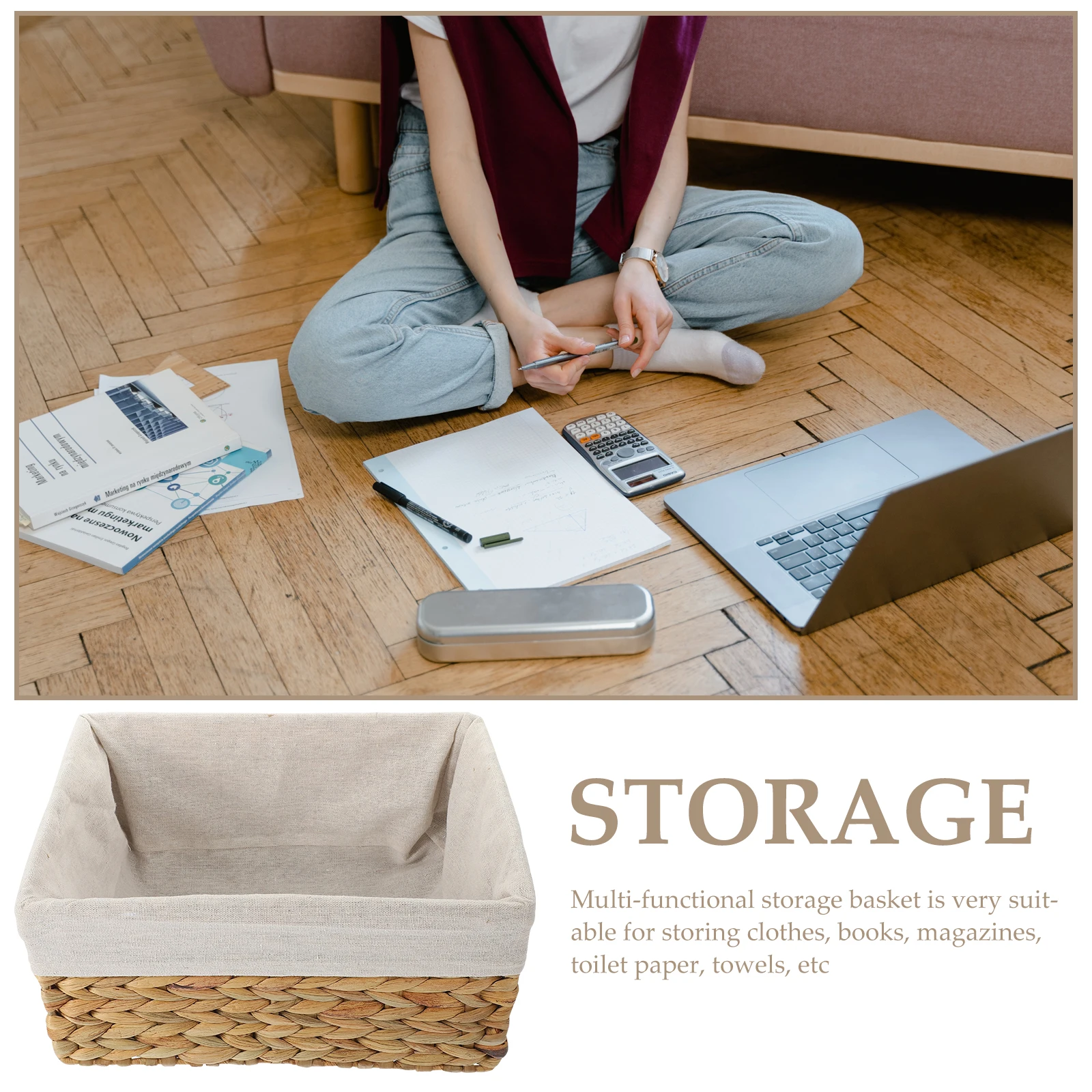 

Straw Decorative Basket Home Desktop Organizer Sundries Holder Rectangular Basket For Shelves Bathroom Household Woven Storage