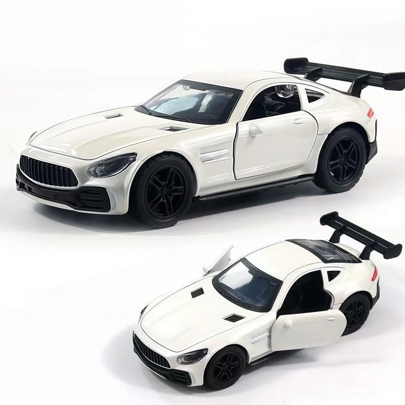 1:36 scale alloy sports car model, cast racing car with openable doors, pull-back metal toy car with rear spoiler, suitable for view 3